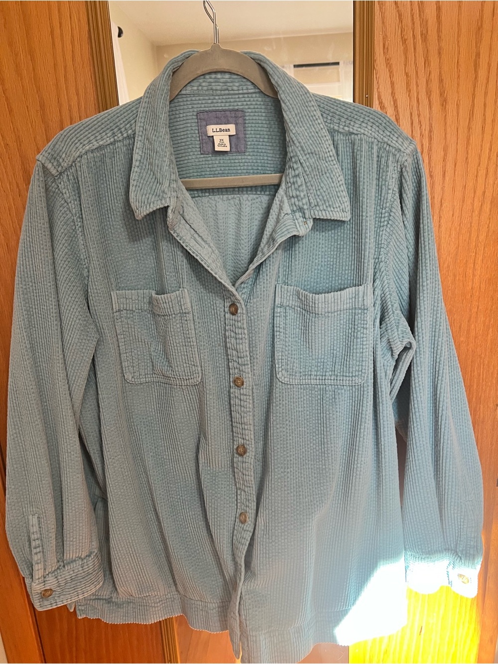 L.L. Bean Women's Soft Teal Corduroy Button-Down Shirt